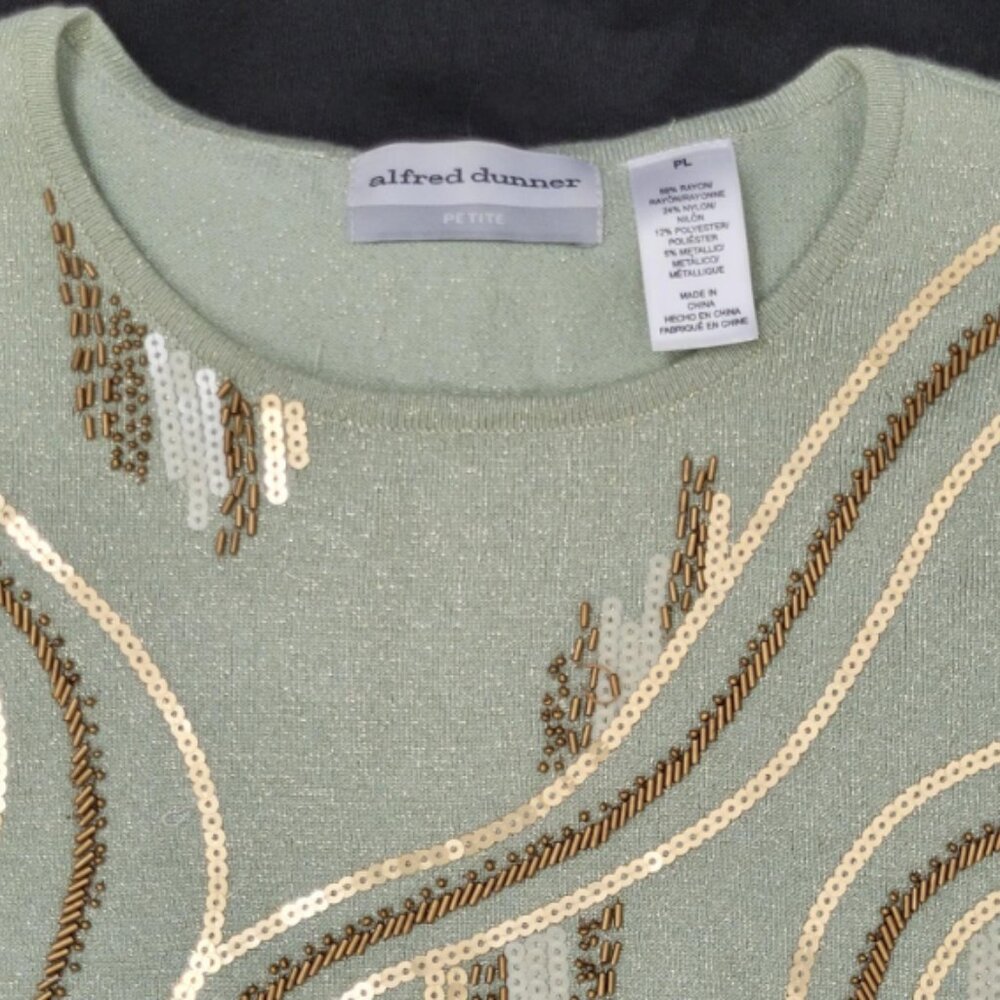 Alfred Dunner Stretchy Knit Top in Metallic Sage Green - Picture 2 of 6